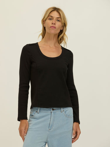 Karlene Organic Rib Mix Long Sleeve Womens Tops Long Shirt Threads 4 Thought 