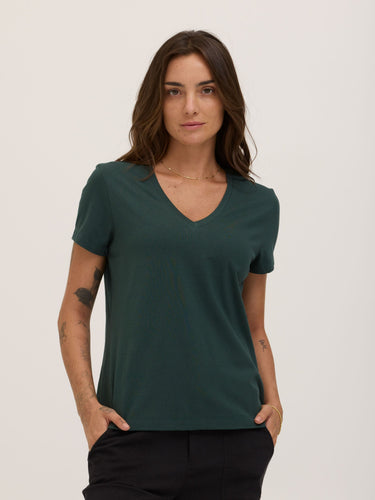 Aria Essential Jersey V-Neck Tee Womens Tops Short Tee Threads 4 Thought 