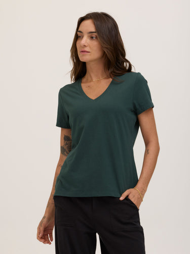 Aria Essential Jersey V-Neck Tee Womens Tops Short Tee Threads 4 Thought 