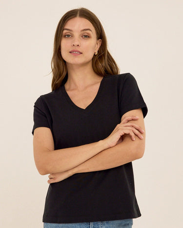 Aria Organic Cotton V-Neck Tee Womens Tops Short Tee Threads 4 Thought 