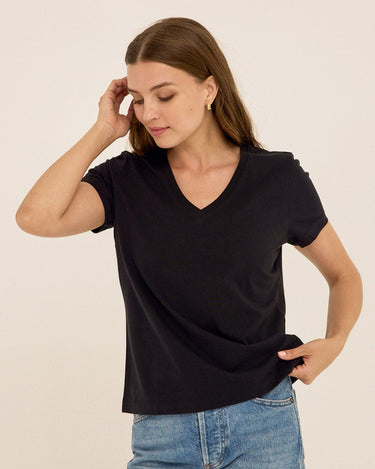 Aria Organic Cotton V-Neck Tee Womens Tops Short Tee Threads 4 Thought 