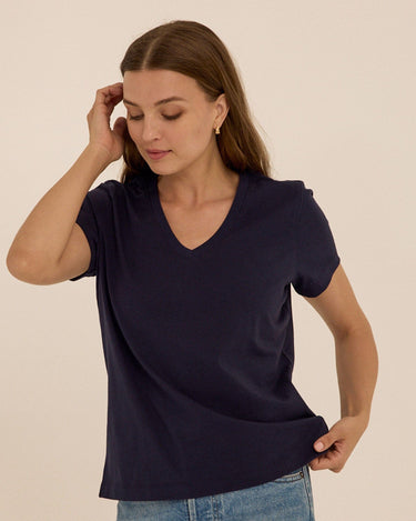 Aria Essential Jersey V-Neck Tee Womens Tops Short Tee Threads 4 Thought 