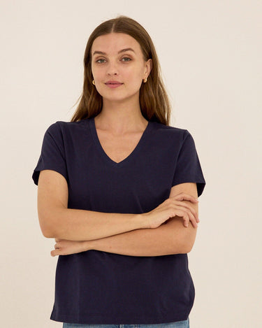 Aria Organic Cotton V-Neck Tee Womens Tops Short Tee Threads 4 Thought 