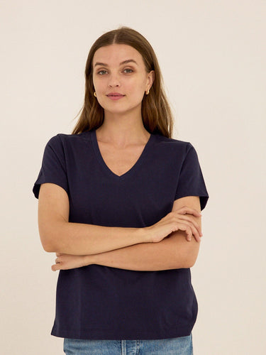 Aria Organic Cotton V-Neck Tee Womens Tops Short Tee Threads 4 Thought 