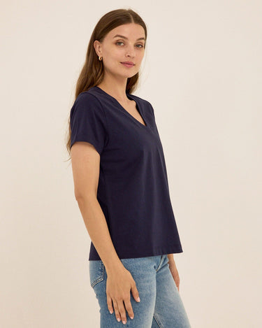 Aria Organic Cotton V-Neck Tee Womens Tops Short Tee Threads 4 Thought 