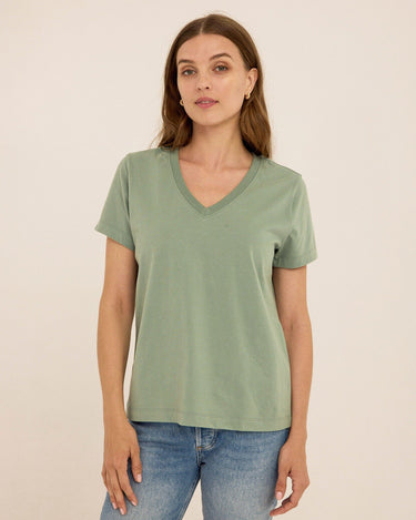 Aria Organic Cotton V-Neck Tee Womens Tops Short Tee Threads 4 Thought 