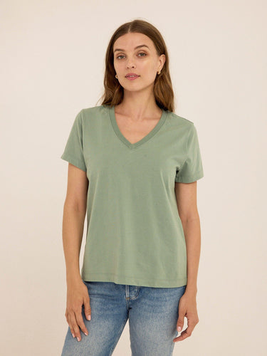 Aria Organic Cotton V-Neck Tee Womens Tops Short Tee Threads 4 Thought 