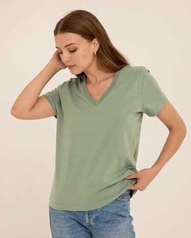 Aria Organic Cotton V-Neck Tee Womens Tops Short Tee Threads 4 Thought 