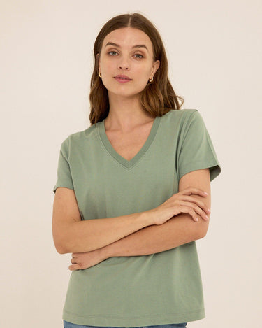 Aria Organic Cotton V-Neck Tee Womens Tops Short Tee Threads 4 Thought 