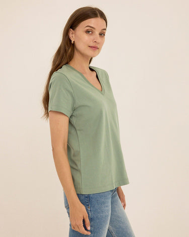 Aria Organic Cotton V-Neck Tee Womens Tops Short Tee Threads 4 Thought 