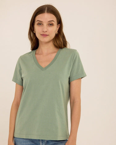 Aria Organic Cotton V-Neck Tee Womens Tops Short Tee Threads 4 Thought 