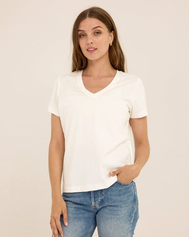 Aria Organic Cotton V-Neck Tee Womens Tops Short Tee Threads 4 Thought 