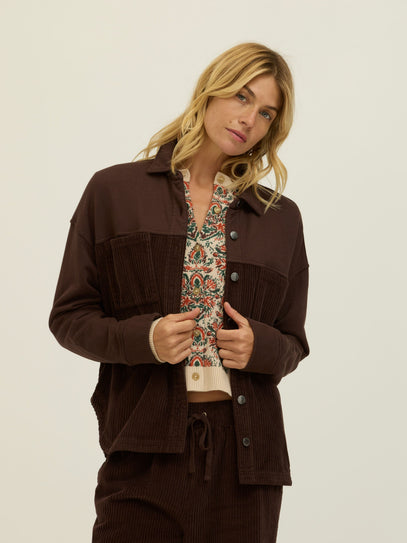 Peggy Terry Corduroy Mix Button-Down Womens Tops Long Shirt Threads 4 Thought 