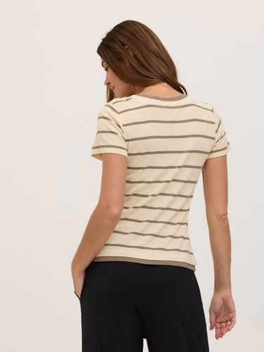 Pearl Caribbean Stripe Feather Rib Layered Tee Womens Tops Short Tee Threads 4 Thought 