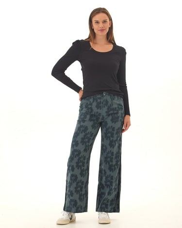 Pamela Sketch Floral Print Stretch Twill Wide Leg Pant Threads 4 Thought 
