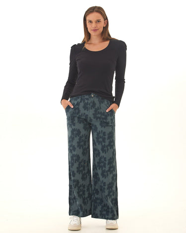 Pamela Sketch Floral Print Stretch Twill Wide Leg Pant Threads 4 Thought 