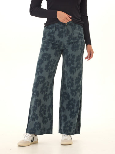 Pamela Sketch Floral Print Stretch Twill Wide Leg Pant Threads 4 Thought 