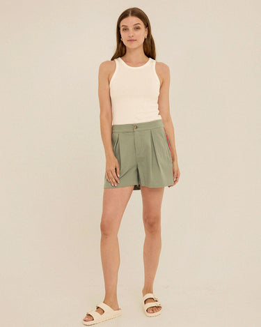Selene Stretch Twill Pleated Trim Detail Short Womens Bottoms Shorts Threads 4 Thought 