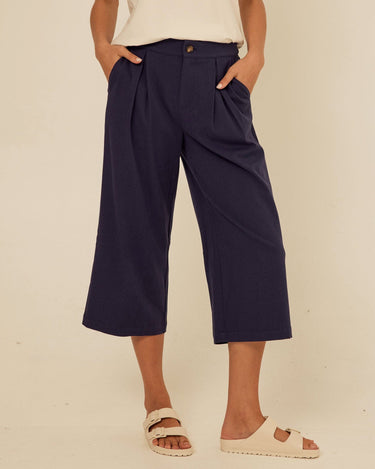 Mikki Stretch Twill Pleated Wide Leg Capri Pant Threads 4 Thought 