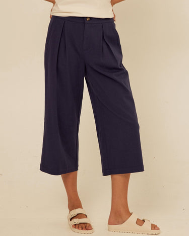 Mikki Stretch Twill Pleated Wide Leg Capri Pant Threads 4 Thought 