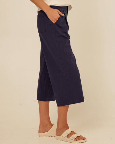 Mikki Stretch Twill Pleated Wide Leg Capri Pant Threads 4 Thought 