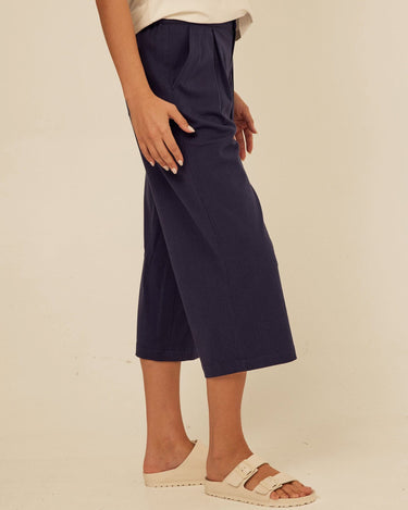 Mikki Stretch Twill Pleated Wide Leg Capri Pant Threads 4 Thought 