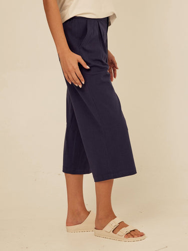 Mikki Stretch Twill Pleated Wide Leg Capri Pant Threads 4 Thought 