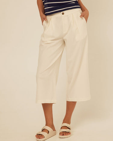 Mikki Stretch Twill Pleated Wide Leg Capri Pant Threads 4 Thought 