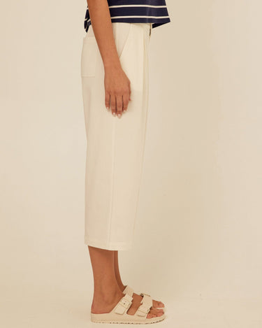 Mikki Stretch Twill Pleated Wide Leg Capri Pant Threads 4 Thought 