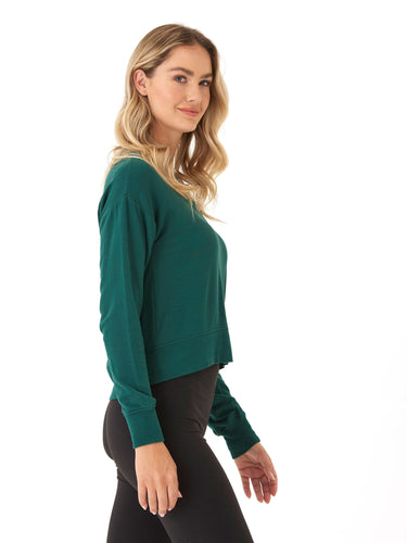 Elyzza Feather Fleece V-Neck Pullover Womens Tops Long Tee Threads 4 Thought 