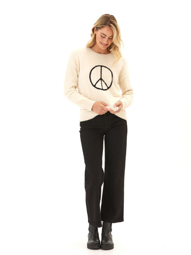 Fuzzy Knit Peace Graphic Pullover Womens Outerwear Sweater Threads 4 Thought 