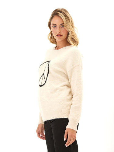 Fuzzy Knit Peace Graphic Pullover Womens Outerwear Sweater Threads 4 Thought