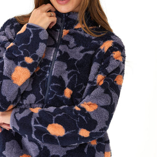 Josephine Abstract Bloom Print Sherpa 1/2-Zip Womens Outerwear Jacket Threads 4 Thought 