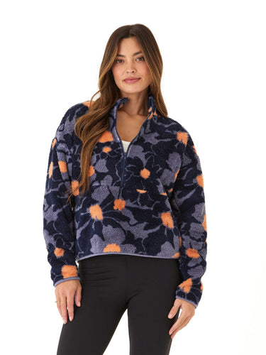 Josephine Abstract Bloom Print Sherpa 1/2-Zip Womens Outerwear Jacket Threads 4 Thought 