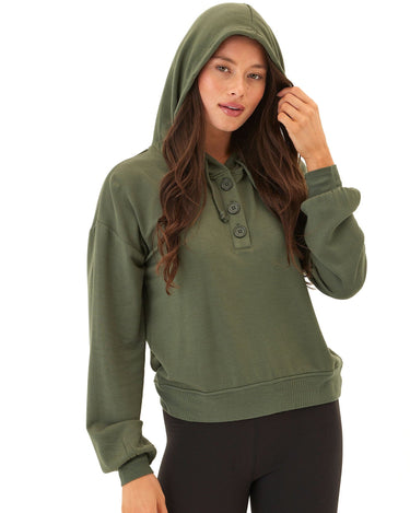 Tanisha Feather Fleece Henley Hoodie Womens Outerwear Sweatshirt Threads 4 Thought 