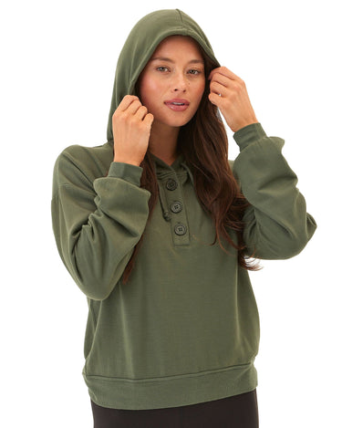 Tanisha Feather Fleece Henley Hoodie Womens Outerwear Sweatshirt Threads 4 Thought 
