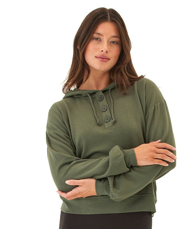 Tanisha Feather Fleece Henley Hoodie Womens Outerwear Sweatshirt Threads 4 Thought 