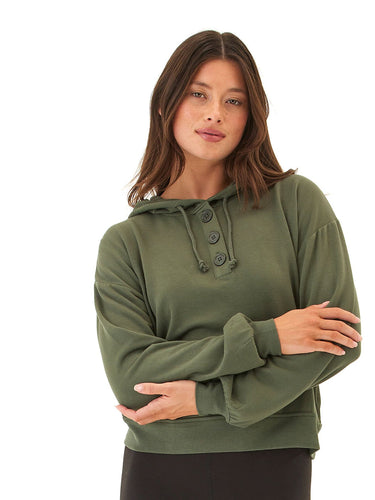 Tanisha Feather Fleece Henley Hoodie Womens Outerwear Sweatshirt Threads 4 Thought 