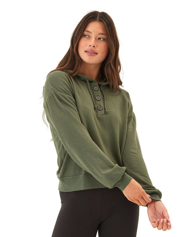 Tanisha Feather Fleece Henley Hoodie Womens Outerwear Sweatshirt Threads 4 Thought 