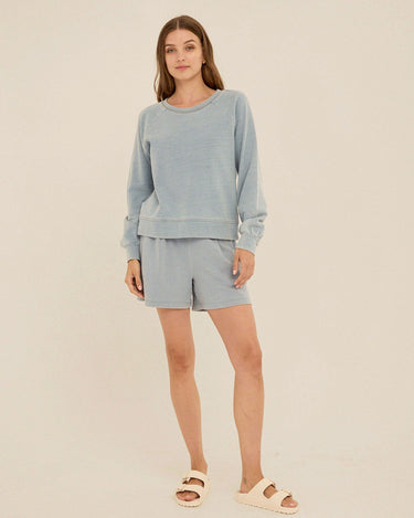 Mabel Denim Terry Raglan Pullover Womens Outerwear Sweatshirt Threads 4 Thought 