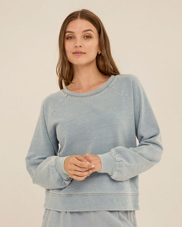 Mabel Denim Terry Raglan Pullover Womens Outerwear Sweatshirt Threads 4 Thought 