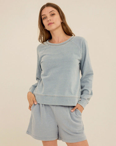 Mabel Denim Terry Raglan Pullover Womens Outerwear Sweatshirt Threads 4 Thought 