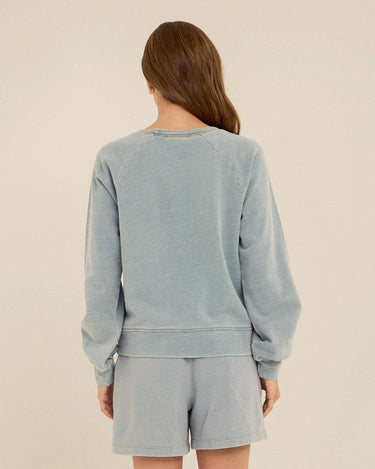 Mabel Denim Terry Raglan Pullover Womens Outerwear Sweatshirt Threads 4 Thought 