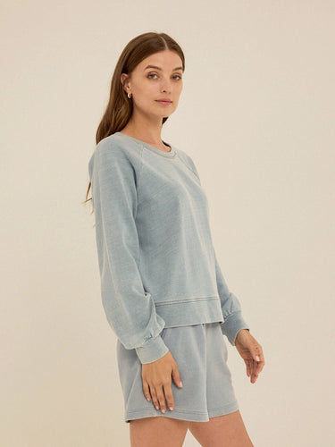 Mabel Denim Terry Raglan Pullover Womens Outerwear Sweatshirt Threads 4 Thought 