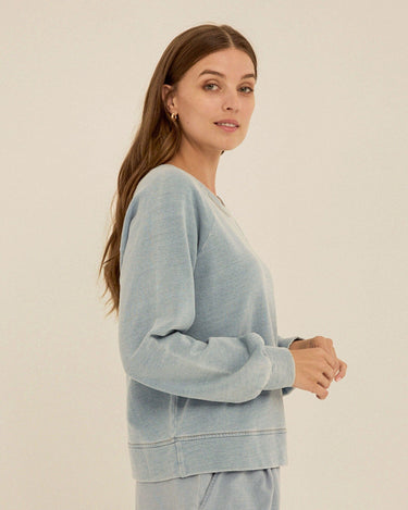 Mabel Denim Terry Raglan Pullover Womens Outerwear Sweatshirt Threads 4 Thought 