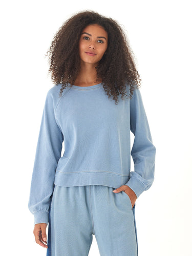 Mabel Denim Terry Raglan Pullover Womens Outerwear Sweatshirt Threads 4 Thought