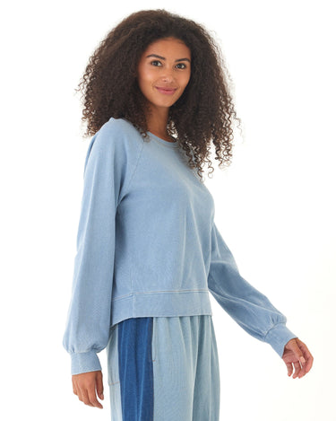 Mabel Denim Terry Raglan Pullover Womens Outerwear Sweatshirt Threads 4 Thought 