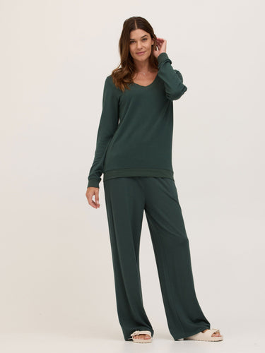 Edwina Feather Fleece V-Neck Pullover Womens Tops Long Shirt Threads 4 Thought 