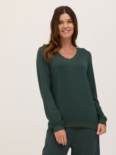 Edwina Feather Fleece V-Neck Pullover Womens Tops Long Shirt Threads 4 Thought 