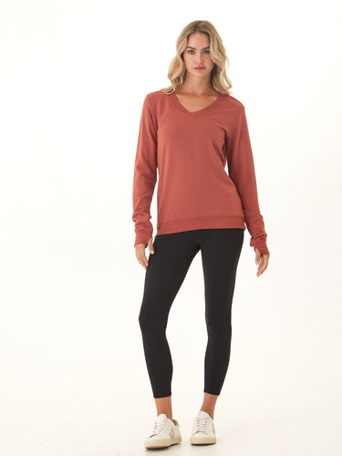 Edwina Feather Fleece V-Neck Sweatshirt Womens Tops Long Shirt Threads 4 Thought 